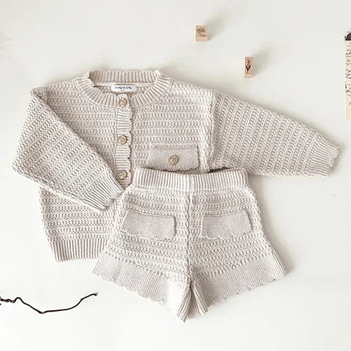 2024 New Autumn Winter Infant Baby Girls Clothing Set Long Sleeved Knitted Cardigan+Shorts Toddler Baby Knitted Clothes Suit