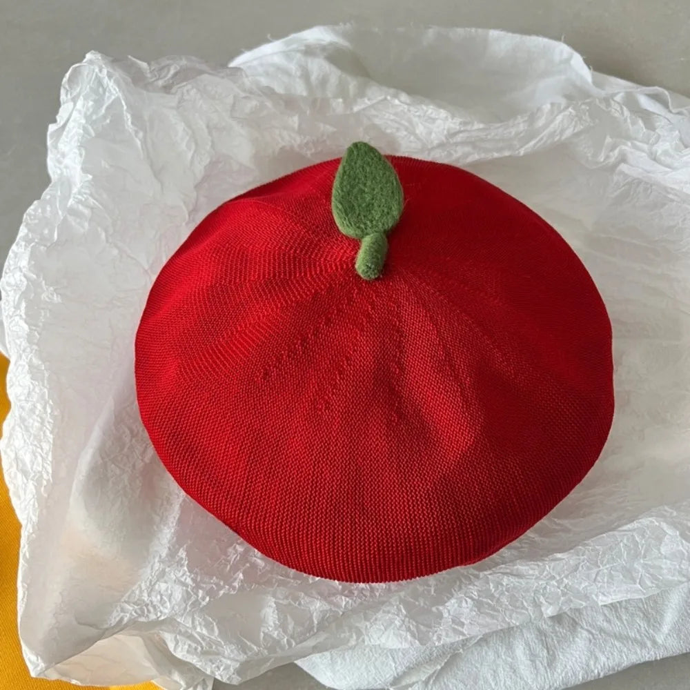 Apparel Accessories Funny Orange Berets Creative Casual Tomato Cap Vintage Cute Painter Hat Unisex