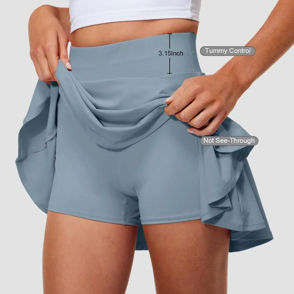 Pleated Tennis Skirts Tummy Control with Shorts Pockets Golf Skorts Built-in Shorts Crossover Style High Waisted Skirts
