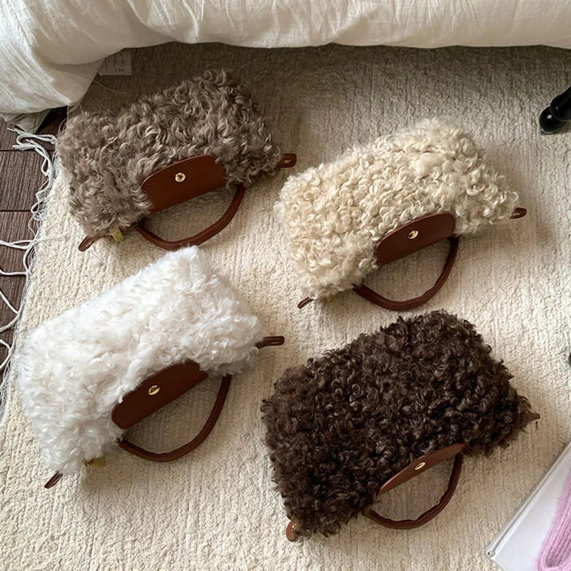 Luxury Women's Bags Plush Winter Shoulder Crossbody Fashion Trend Lightweight High Quality Dumpling Bags Lamb Fur Wings Handbags