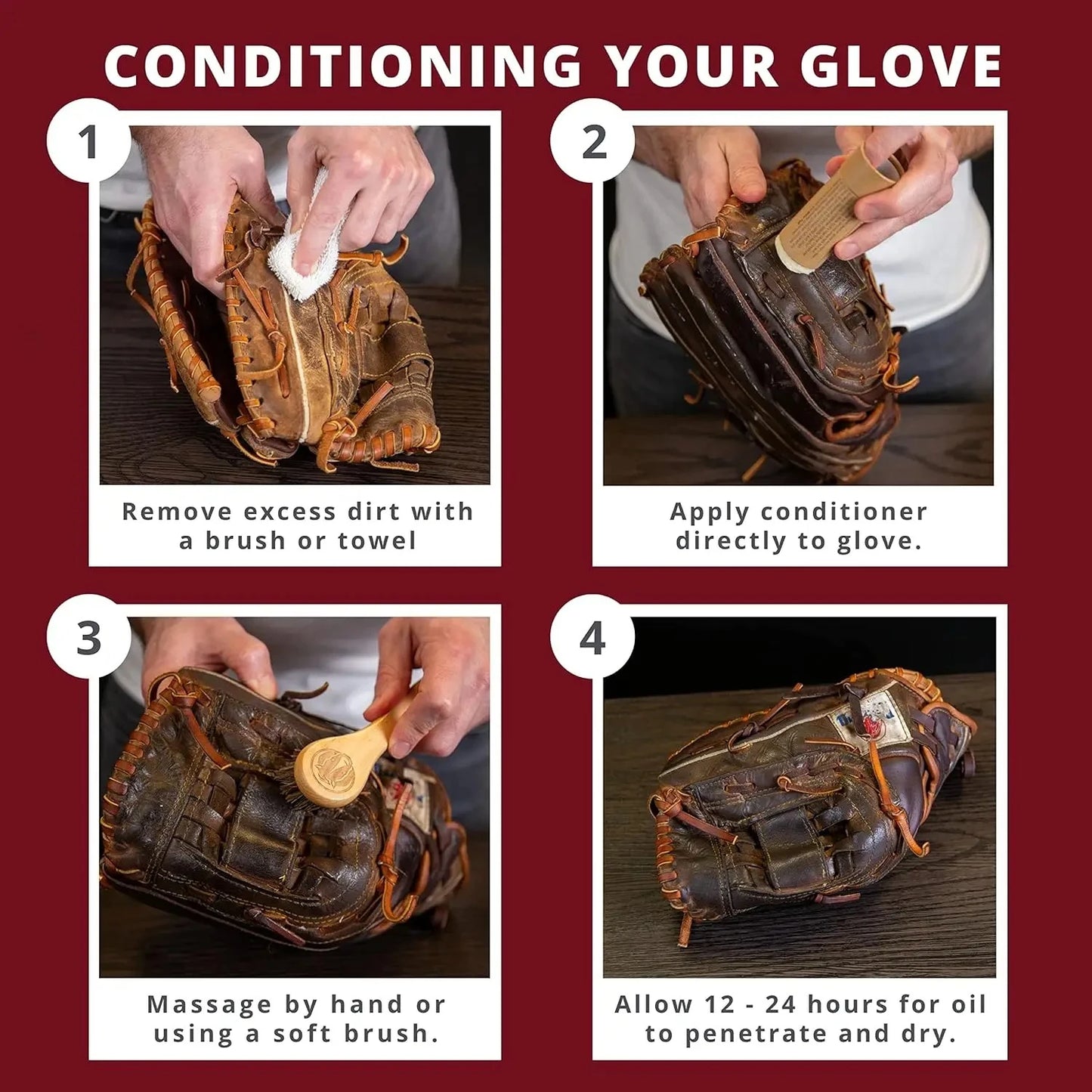 Baseball Glove Conditioner – All Natural Leather Cleaner and Conditioner To Soften, Restore, Repair and Protect Baseball Gloves