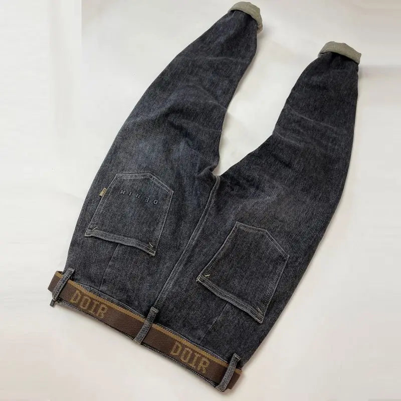 High Quality Fashion Luxury Washed Men's Slim Jeans Elasticity Black and Gray Classic Designer Cargo Denim Boyfriend Jeans Men