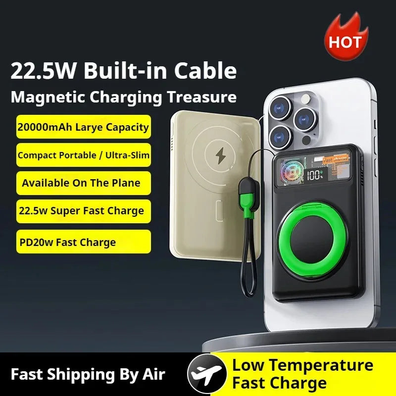 Lenovo10000mAh Magnetic Power Bank Portable Wireless Charger With Cable Fast Charging External Battery Stand For iPhone Xiaomi