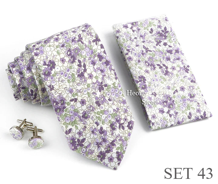 Hot Sell 3PC Chic Elegant Floral Tie Set Pocket Square Cufflinks For Men Women Wedding Party Dinner Suit Tuxedo Accessory Gift
