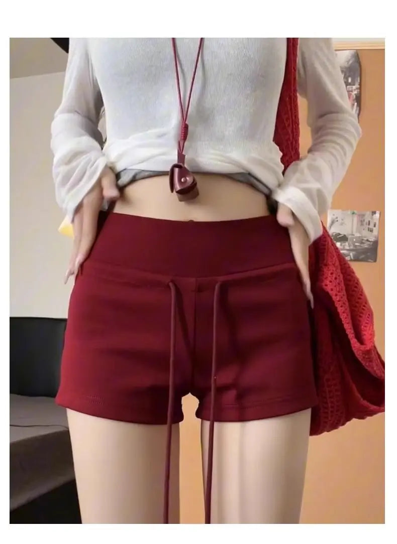 Nicemix Red Spicy Girl Casual Sports Shorts for Women Summer New Drawstring Yoga Wrap Hip Slimming High Waist Tight Shorts
