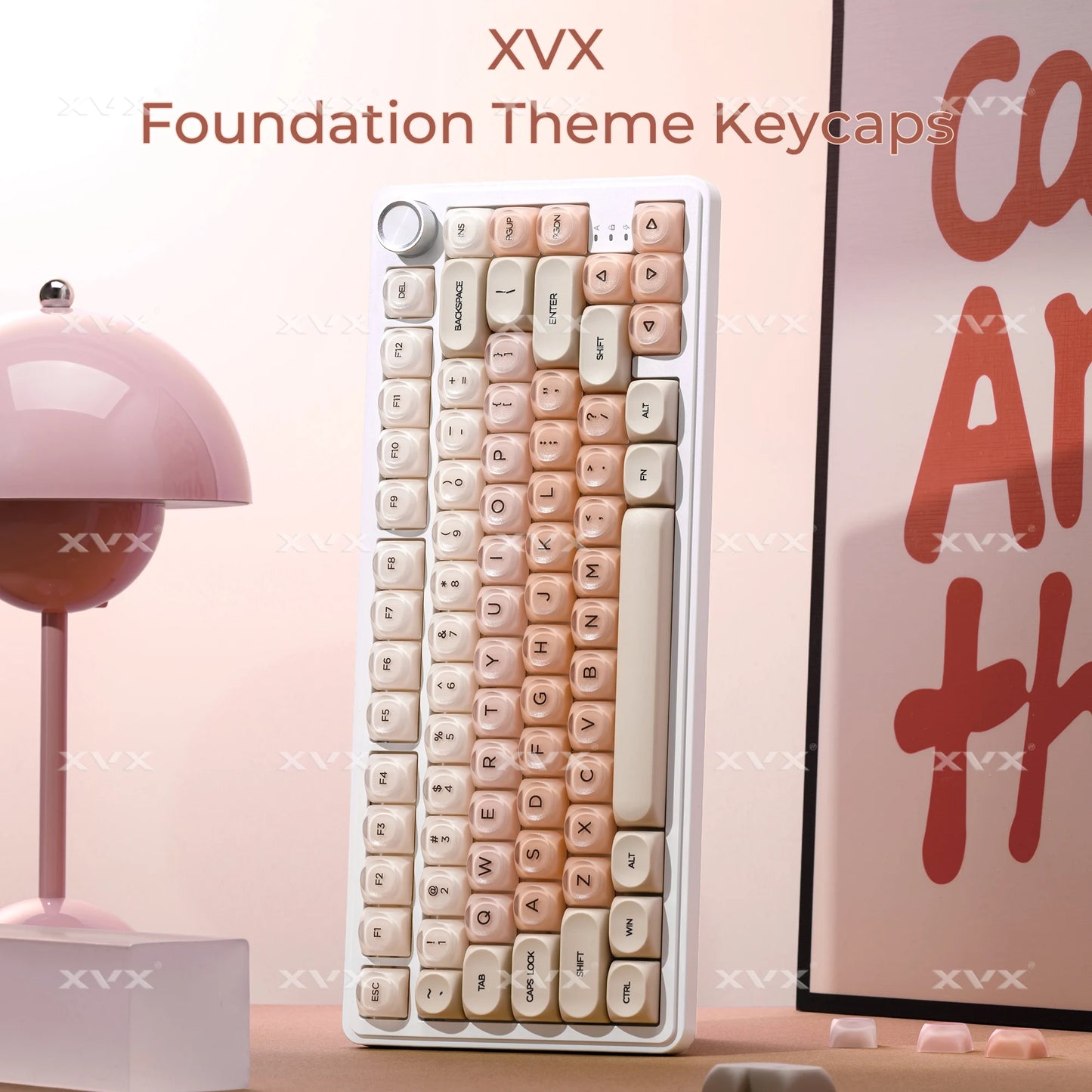XVX Pink Keycap Clear 132 Keys Dye Sublimation Pbt+Pc HOA Profile Foundation Key Cap for Mechanical Keyboard 75% Keycaps