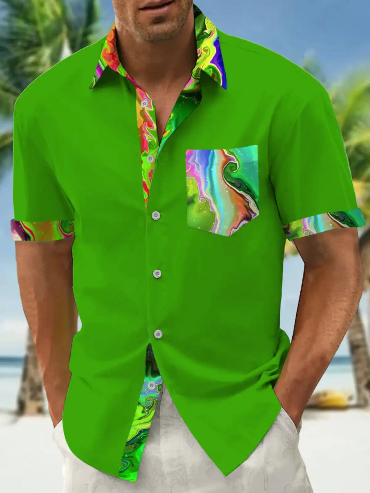 Men's shirts, button up shirts, casual shirts, spring and summer, printed short sleeves, daily, fashionable, comfortable