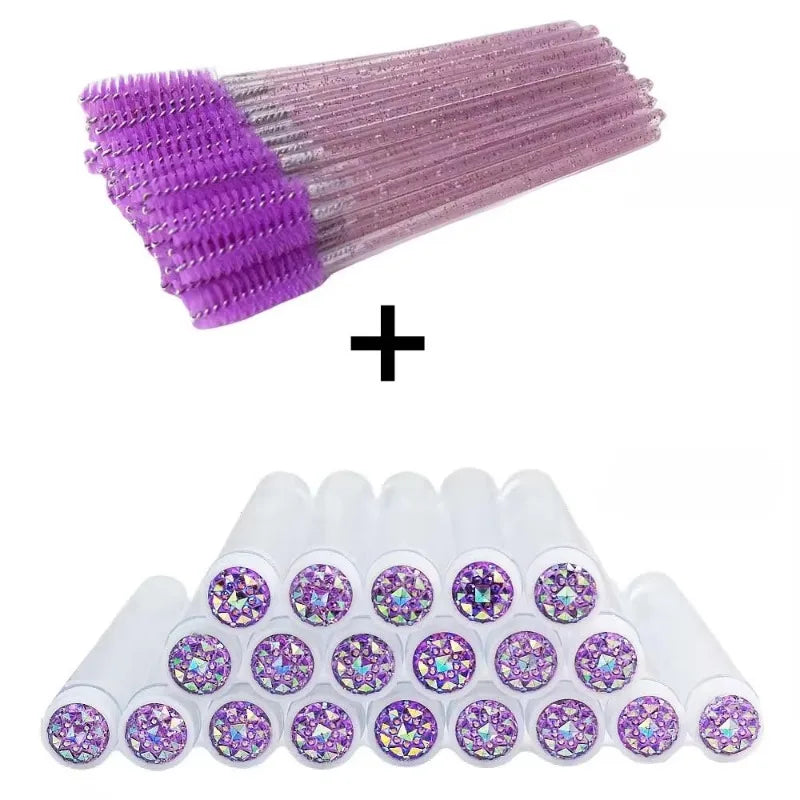 50Pcs Eyelash Brush Tubes with Crystal Mascara Wands & Eyebrow Comb Spoolies - Makeup Tools for Lash/Brow Applicators