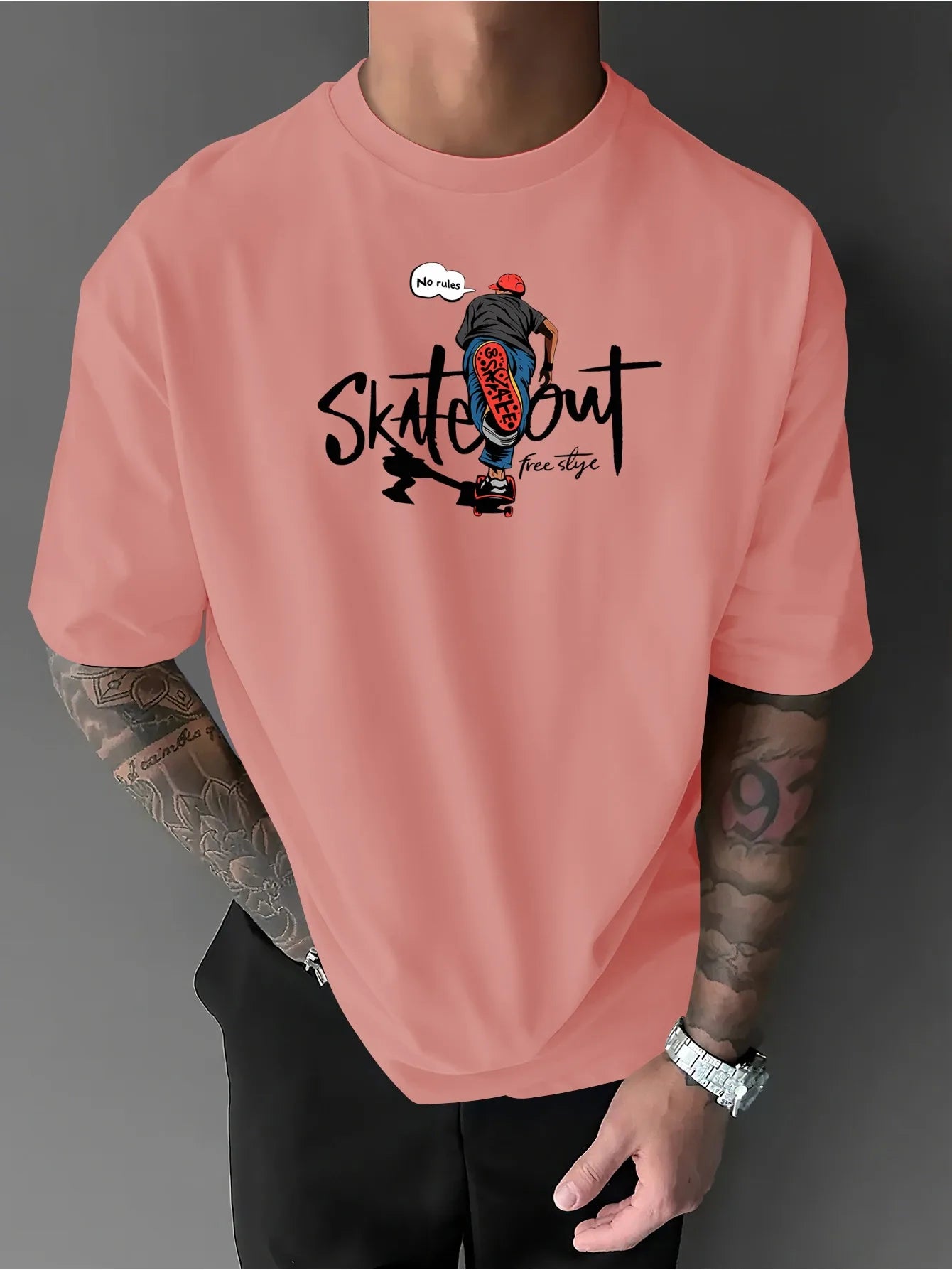 Summer Men Skateboarding Athlete Graffiti Letter T-shirt 100% Pure Cotton Soft Fabric Versatile Comfortable Suitable Daily Use