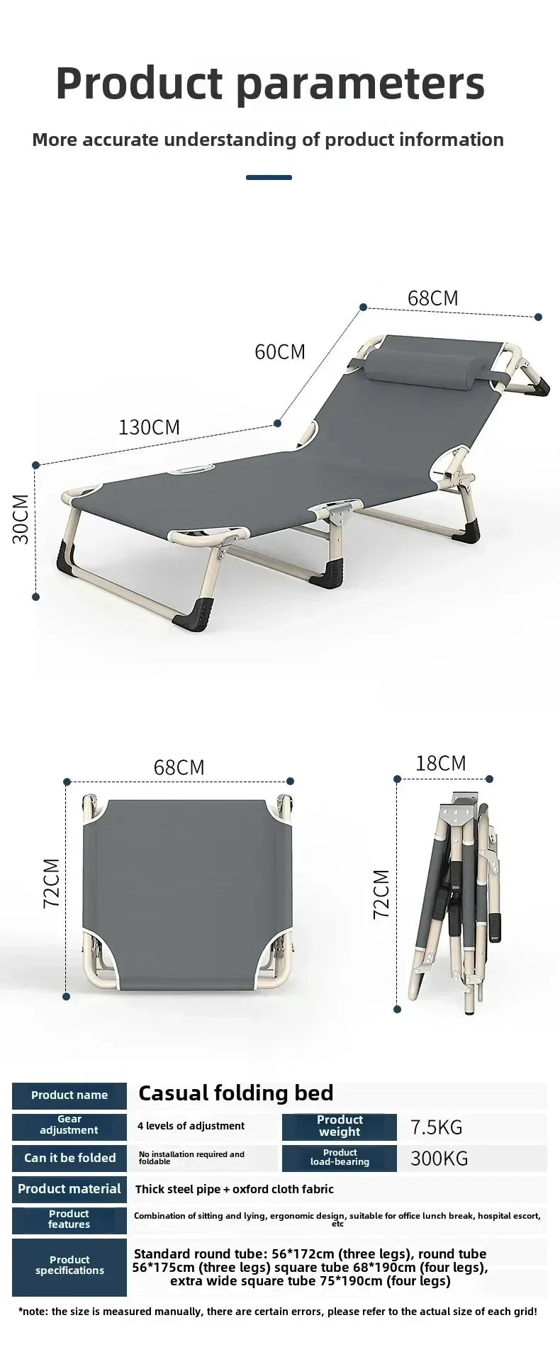 Single Folding Beds Bedroom Dormitory Office Comfortable Homestay Furniture Villa Portable Bed Outdoor Travel Camping Recliner