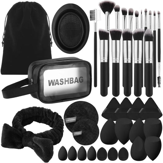 16Pcs Professional Makeup Brush Set Eye Shadow Contouring Foundation Highlight Setting Powder Blending Makeup Sponge Powder Puff