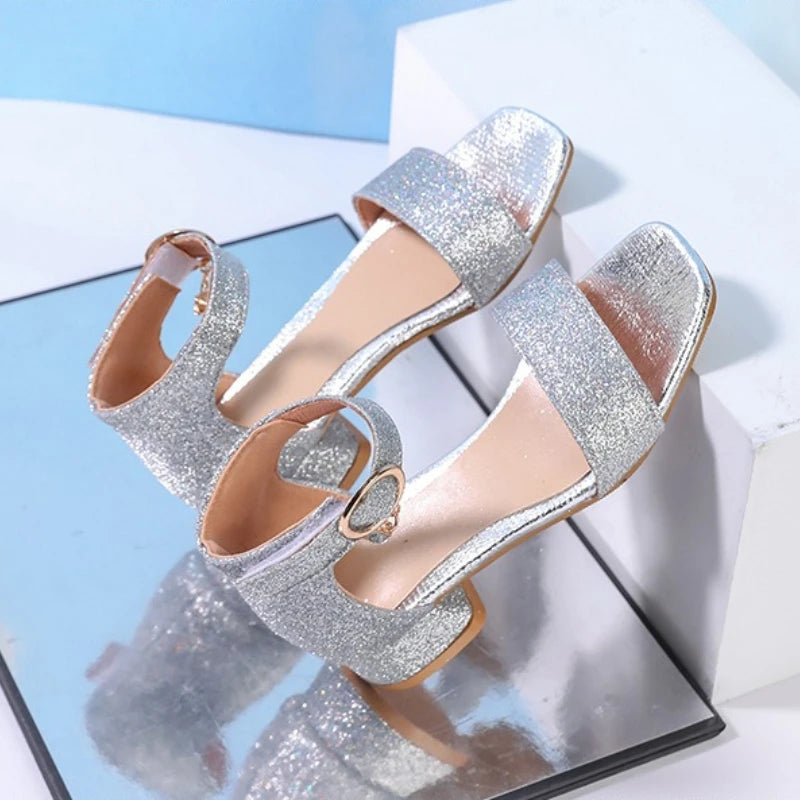 Fashion Children's Summer Sandals Sequins Simple Girls Causal Princess Low-heel Dress Shoes Wedding Party Kids High-top Sandals