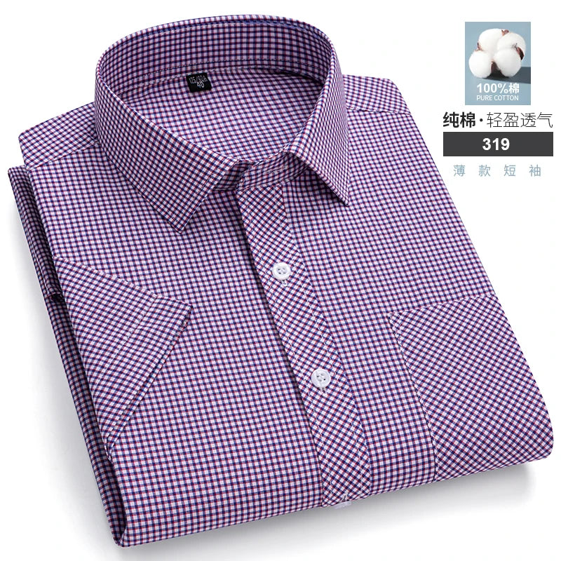 Short Sleeve Shirts For Man Summer England Preppy Classic Checked Clothing New Fashion Plaid Cotton Businessman Casual Shirts