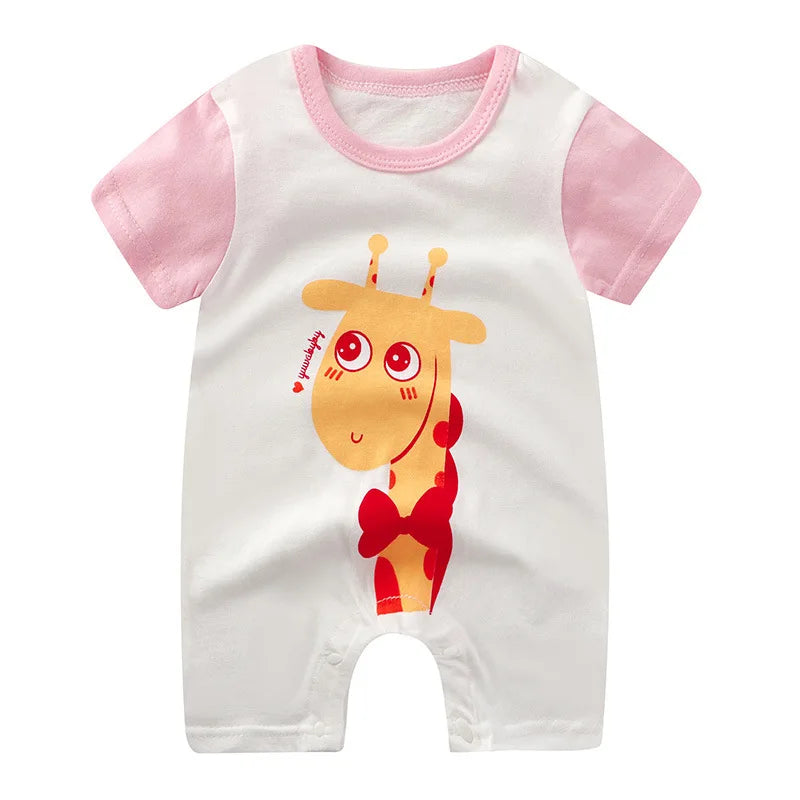Breathable Cotton Baby Cartoon Jumpsuits, Short Sleeve Bodysuit for Newborn Infant Boys Girls Rompers of Crawling Clothes