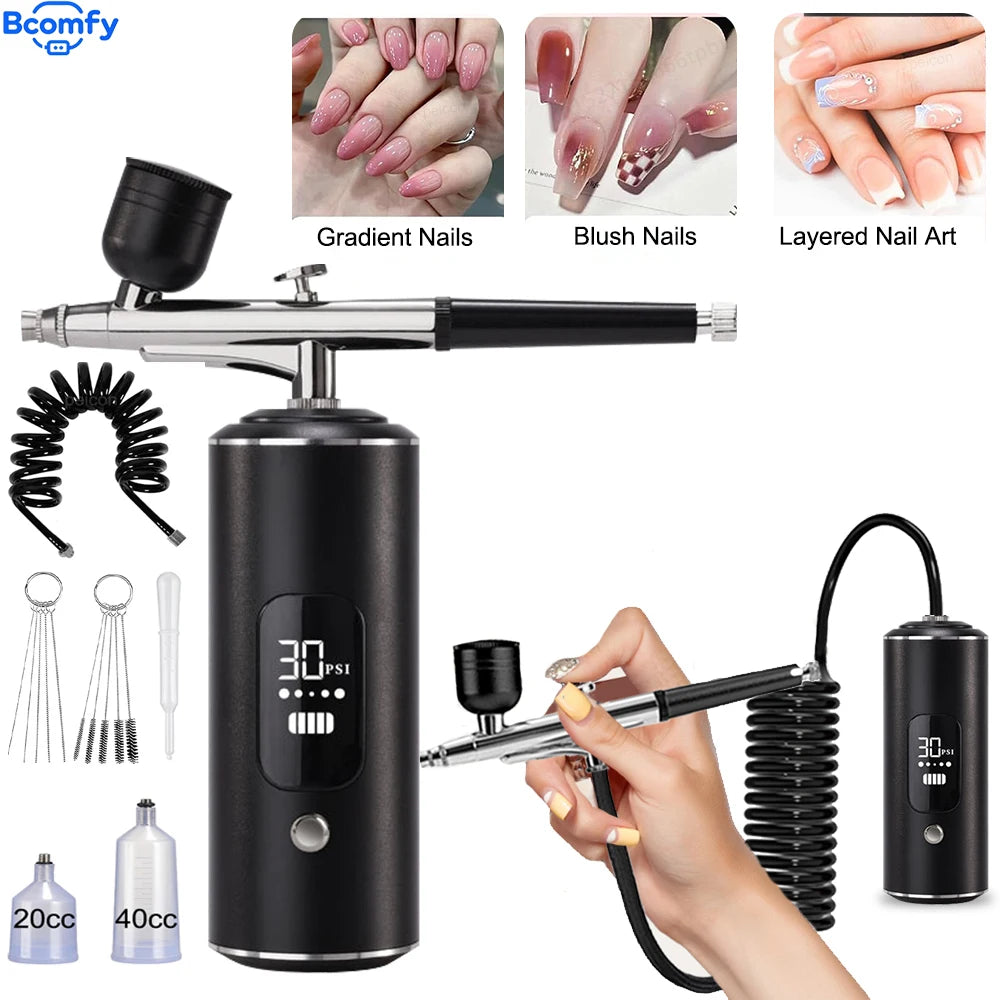 Portable Airbrush Nail with Compressor Mini Airbrush Nail Art Kit Handheld Spray Gun for Nails Art Painting Craft Cake