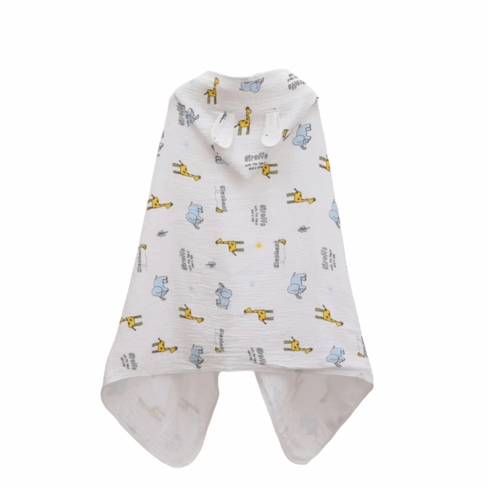Warm Cartoon Printed Baby Gauze Bath Towel Four Layer Soft Cartoon Cloak Towel Comfortable Absorbent Hooded Bathrobe Children