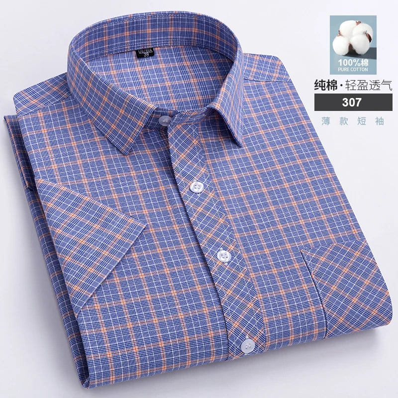Short Sleeve Shirts For Man Summer England Preppy Classic Checked Clothing New Fashion Plaid Cotton Businessman Casual Shirts