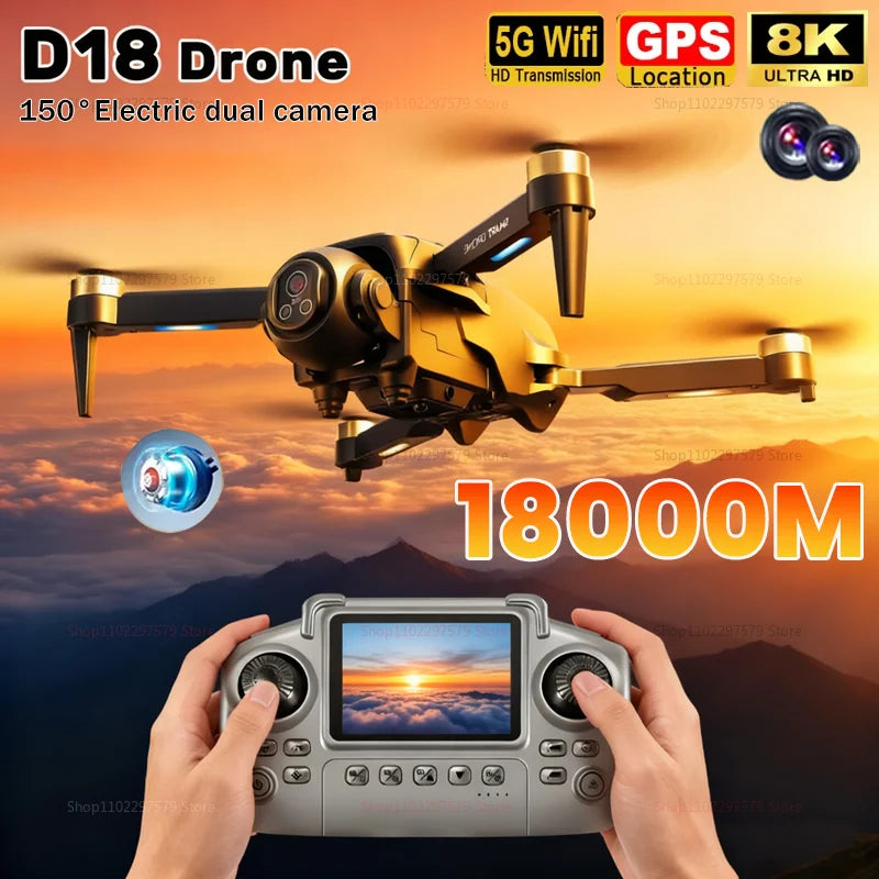 New D18 Drone Professional 8K Camera Aerial FPV Brushles Motor Avoiding Obstacle with Large Screen Remote Control Folding Drones