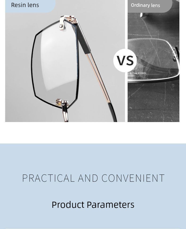 Frameless Business Color-Changing Reading Glasses Men Middle-Aged and Elderly HD Anti-Blue Ray Radiation Indoor and Outdoor Dual-Use Presbyopic Glasses