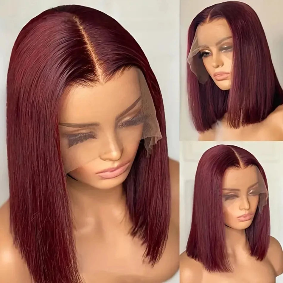 Bone Straight Short Bob Wig Human Hair Wigs For Women Burgundy 4x4 Lace Wigs 1B 99J Bob Wigs Brazilian Human Hair Pre Plucked