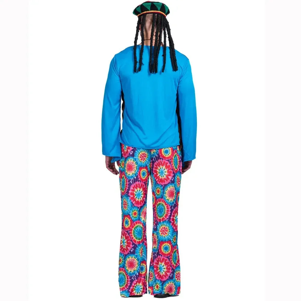 Halloween Costume d'Halloween pour Homme, Ensemble Pantalon, Chemise, Frange, Cadre en Verre, Collier, Chapeau Rasta, Dreadlocks