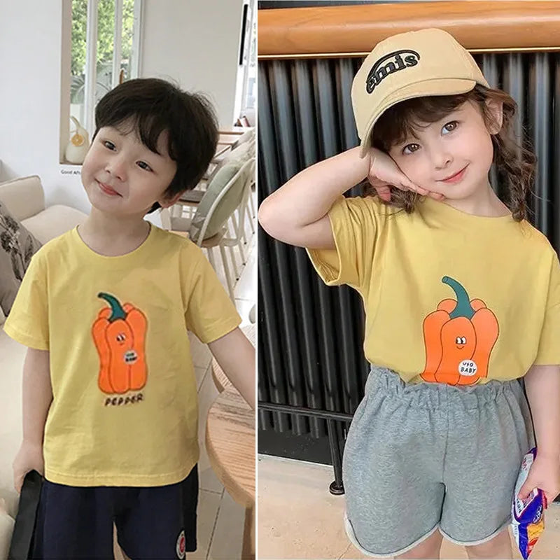 Baby Girls Boys Short Sleeved T-shirt Kids Cotton Top Tees Toddler Cartoon Print Shirts Summer Children's Clothing Korean Style