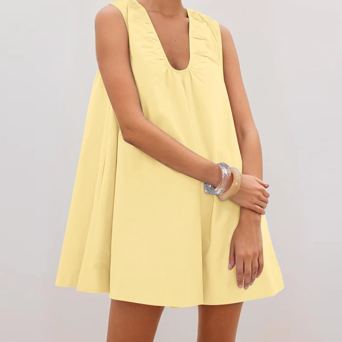 New Fashion Womens V Neck Tank Dress Sleeveless Solid Color Loose Beach Dresses With Pocket Club Street Style Hot Sale S-XL