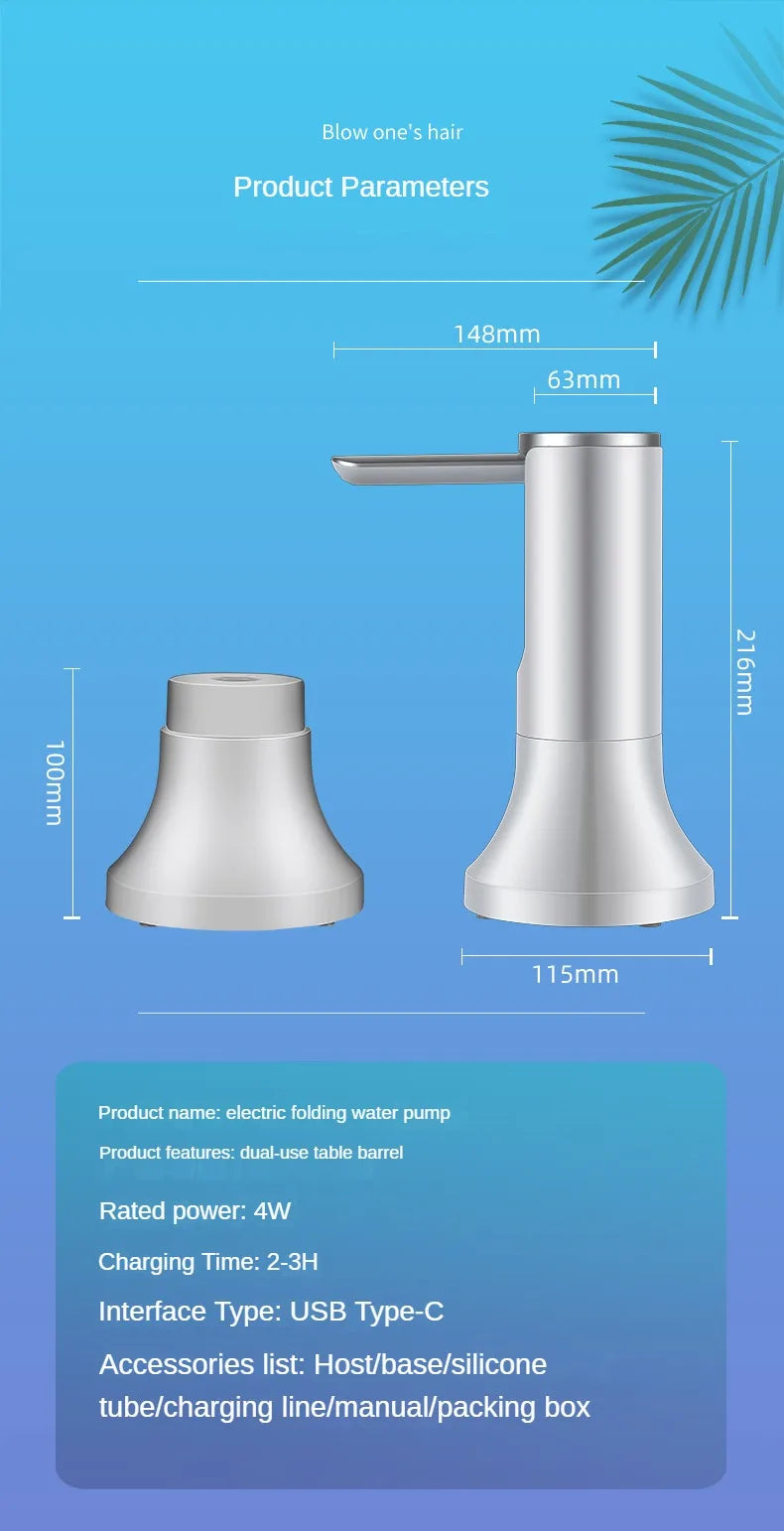 Electric Water Gallon Bottle Pump Automatic Water Dispenser Pump 19 Liters Foldable Desktop Water Bottle Pump USB Rechargeable