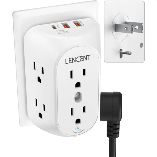 2 Prong Power Strip 3 to 2 Prong Grounding Adapter 6 Outlet PD20W 2 USB A Port 1728J Surge Protector 3Sided Wide Spaced Extende