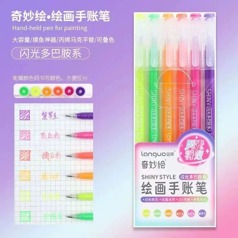 Languo 198/6 PCS Morandi Gel Pen Student Diary Scrapbook Painting DIY Gel Pen Set Coloring Book Drawing Pen School Supplies