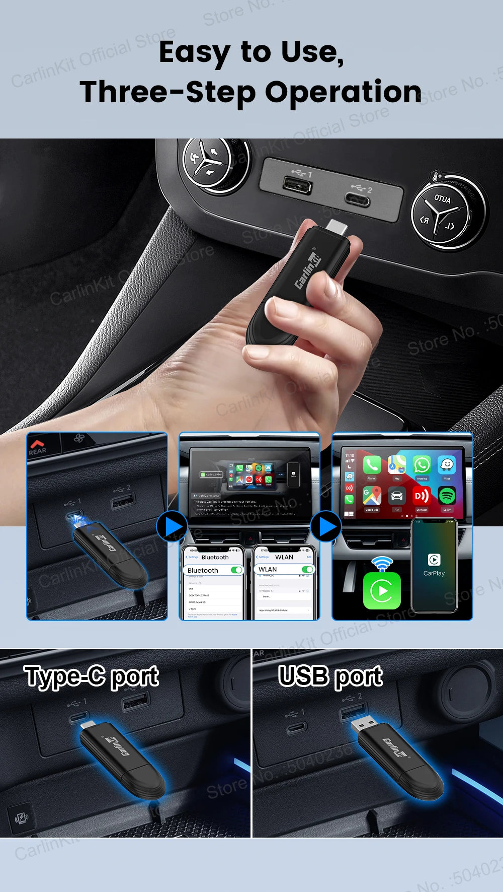CarlinKit Mini 5 CarPlay Wireless USB Dongle Plug &Play Split Screen Wired To Wireless Adapter For Benz Kia Volvo Mazda MG Ford
