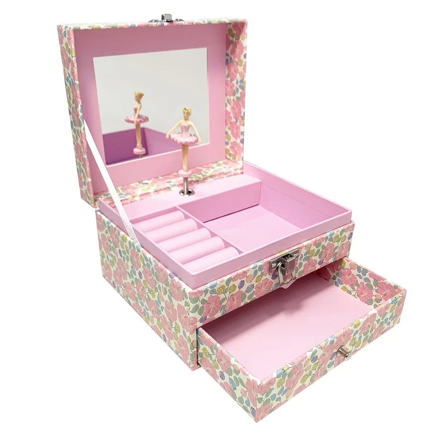 1pc Music Box with Drawer Mirror Rotating Ballet Dancer and pink pony Jewelry Storage for Ring Necklaces Bracelets Birthday Gift