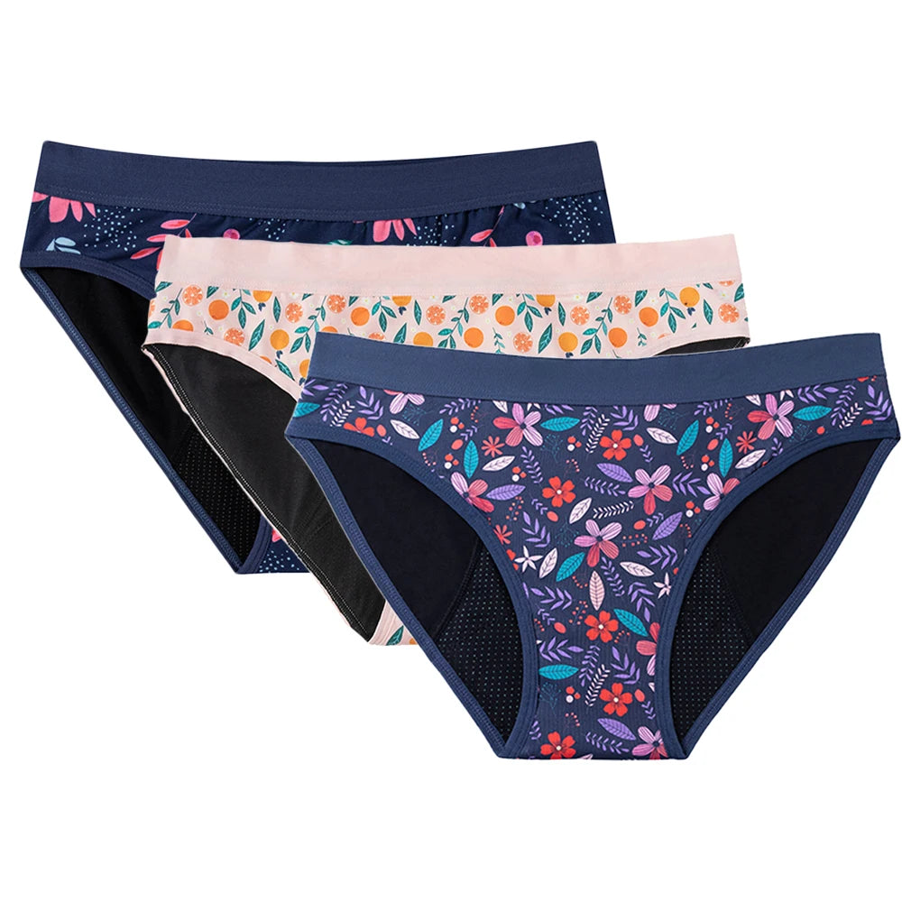 3PCS/Lot Girls Cotton Menstrual Panties For Teenager Printing Fabric Underwear 4-Layers Medium Flow Absorption Panties for Girls