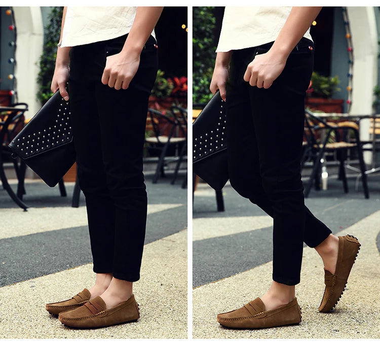 Men's Casual Fashion Genuine Leather Loafers Moccasins Slip-On Driving Shoes 38-50 Size Range Male Flats Comfort Footwear