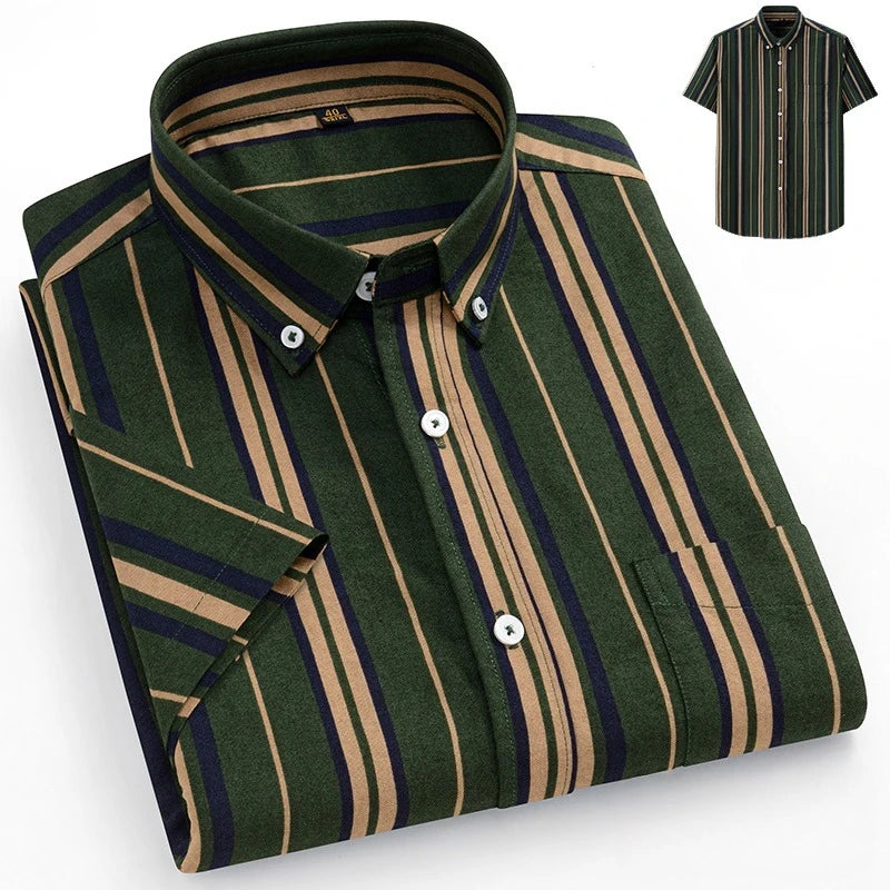 Plus size14XL 100%cotton oxford summer short sleeve shirts for man slim fit casual plian shirt striped elegant designer clothes