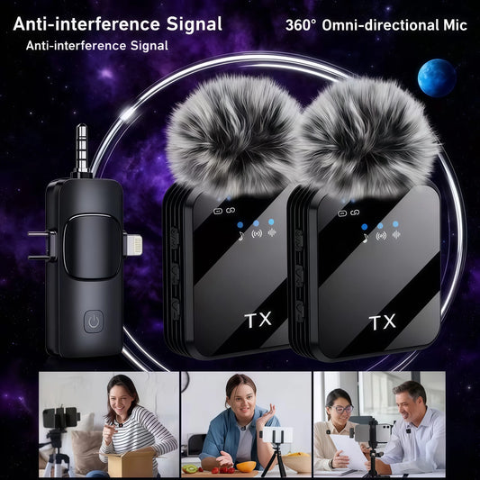 3in1microphone for IOS/Android Wireless Lavalier Microphone Video Recording Noise Reduction Live Streaming Clip-on Microphone