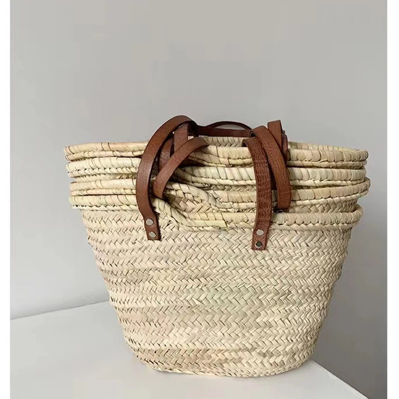 2023 Beach Bag French Style Straw Bags for Women Raffia Handbag Holiday Basket Ins Hand Bag Top Quality Woven Purse Carrycot