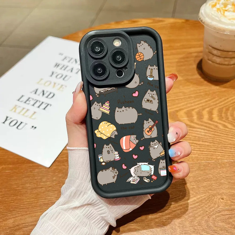 Funny Lovely Pusheen Cat Phone Case For OnePlus 12 12R 11 11R 10R 8T Nord CE Ace 2 3 4 Lite 4G 5G Soft Silicone TPU Back Cover