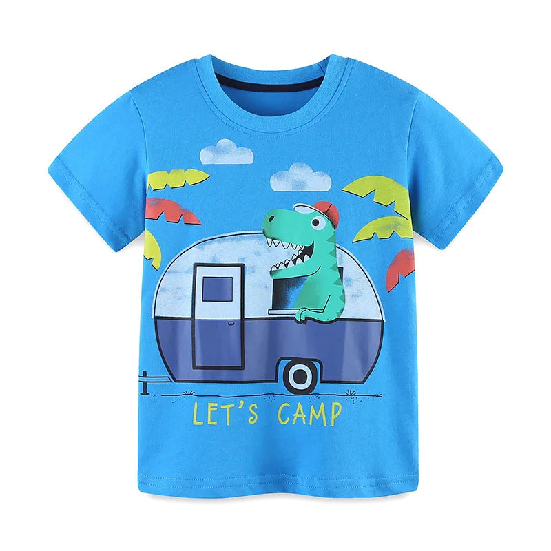 Little maven Children's Clothing 2024 Summer Tops New Kids Clothes Toddler Baby Boys Tees Cartoon Camp Dinosaur T Shirts Cotton