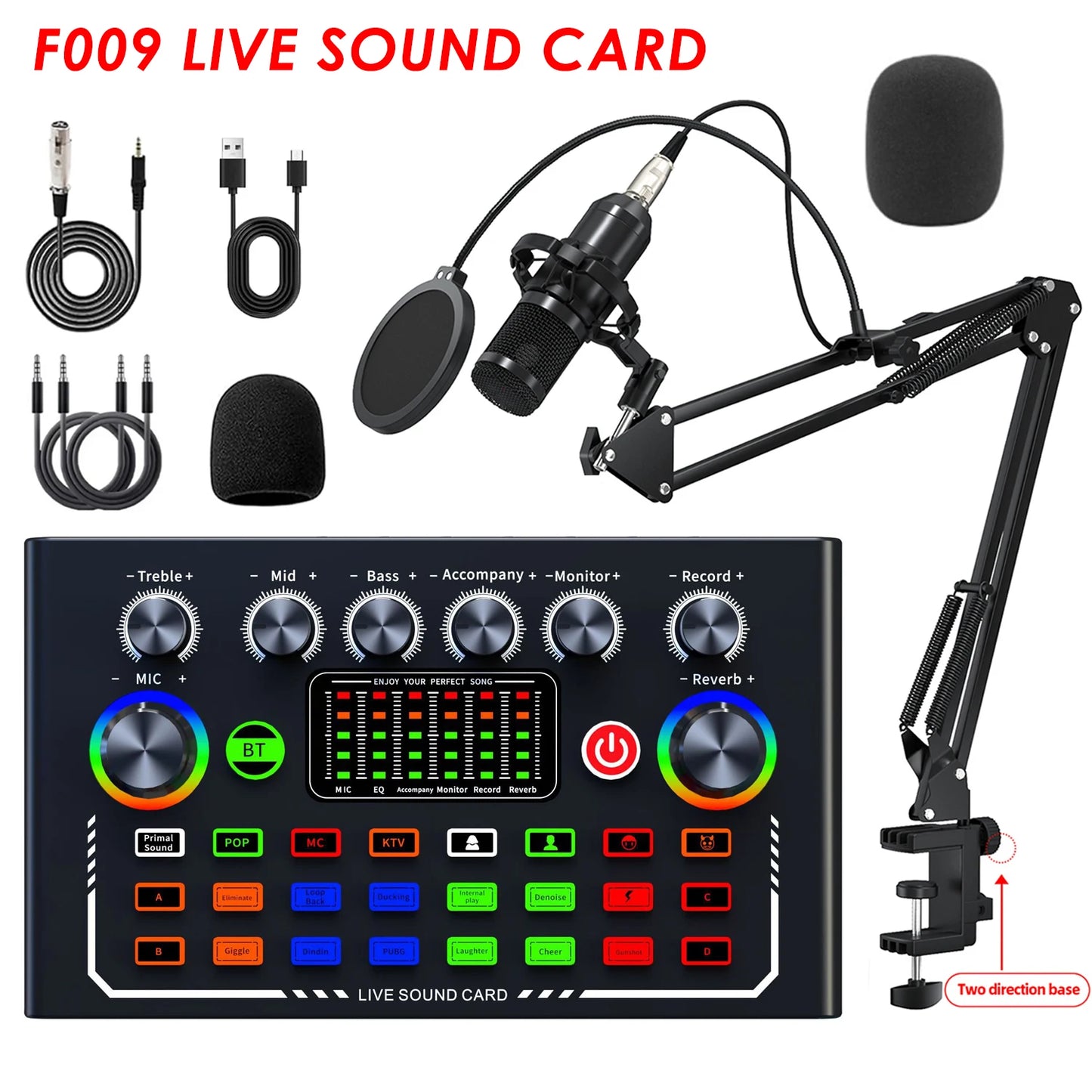 F009 Live Sound Card Podcast Equipment With BM-800 Microphone Live Broadcast Set For Audio Recording Youtube Live Streaming