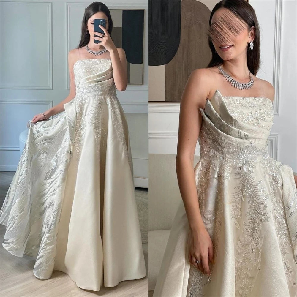 Customized  Exquisite  Strapless Ball Gown Celebrity  Sequin Draped S Occasion Evening  vestido de festa mulher luxo