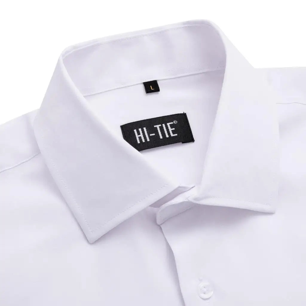 Hi-Tie Pure Black Silk Mens Shirts Plain Smooth Long Sleeve Formal Dress Blouse for Male Wedding Business Events Oversized Gift