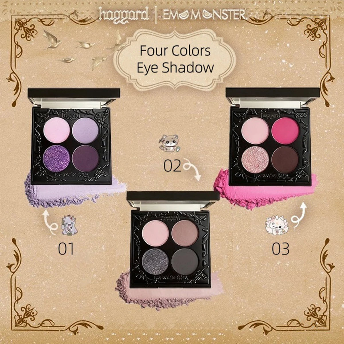 Haggard  Emo Monster Series Four-Color Eyeshadow Palette,Long-Lasting Pigmentation,User-Friendly,Multi-Texture Combination,Party