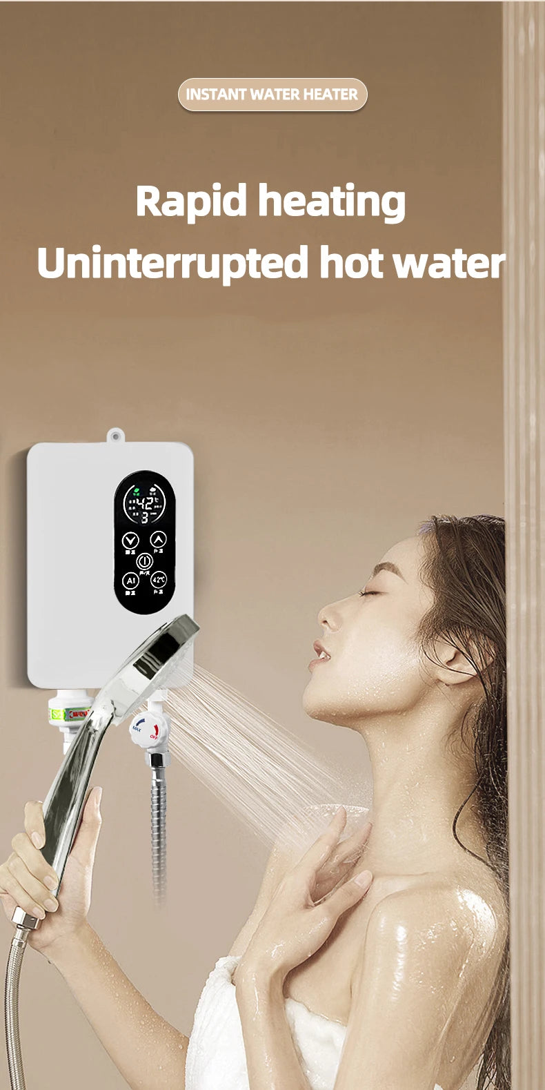 5500W Instant Water Heater 220V Smart Wall Mounted Electric Shower Tankless Instant Water Heater Thermostat for Bathroom Kitchen