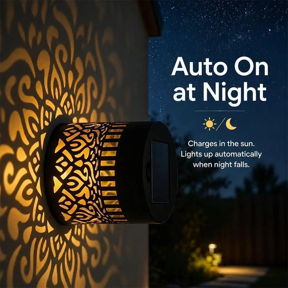 Solar Mandala Projection Waterproof Lantern, Hollow LED Wall Light for Backyard Pathway Courtyard Outdoor Night Decor