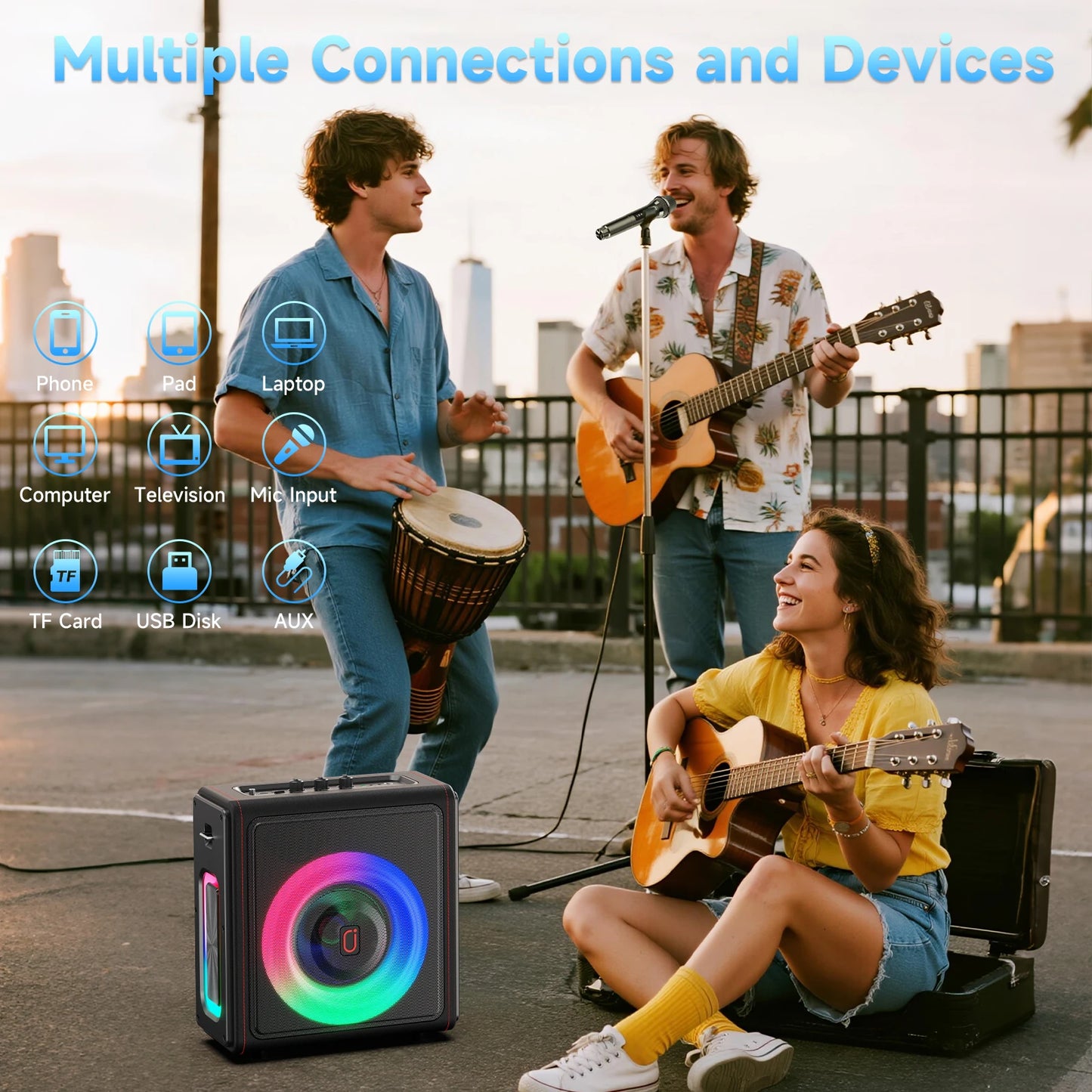 Karaoke Machine, Portable Bluetooth 5.3 Speaker with 2 Wireless Microphones for Adults, Supports TWS/TF Card/USB/AUX/Live