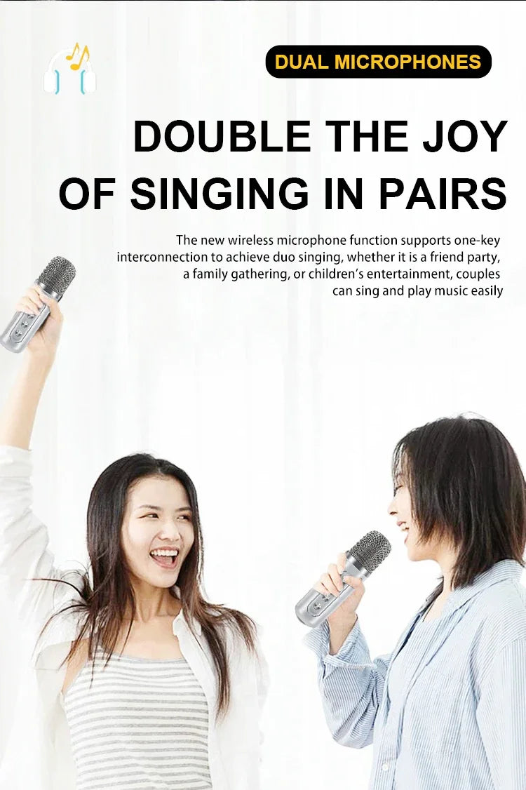 Karaoke Machine for Adults, Portable Bluetooth Speaker with 2 Wireless Microphones, Portable PA System for Big Party, Outdoor