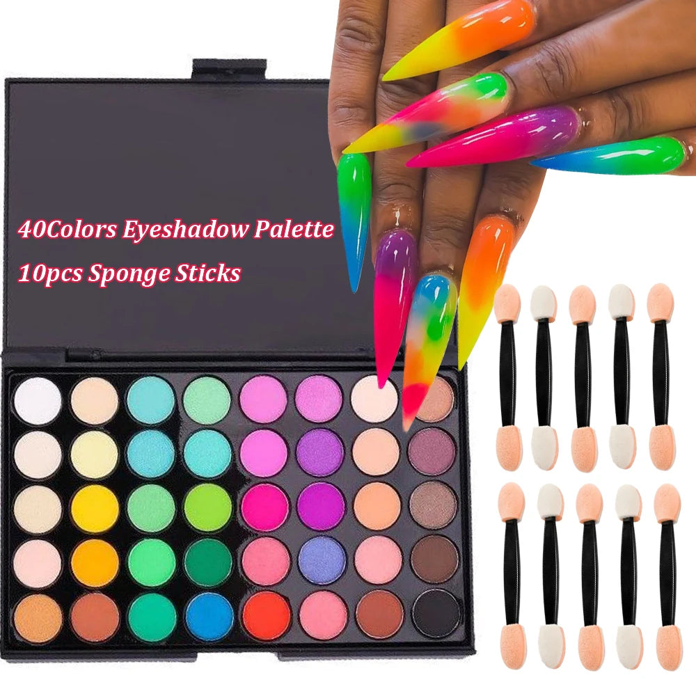 40-Colors Nail Eyeshadow Palette Solid Gradient Nail Art Rubbing Powder - Highly Pigmented Shimmer Makeup Palette Matte Nail Dec