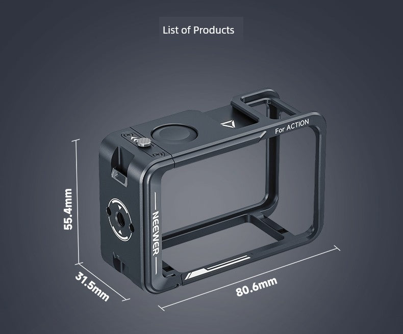 Neewer Cage for Dji Action 6/5 Pro/4/3 Metal Protective Frame Action Camera Anti-Drop Heat Dissipation Side-Open Quick Release Protective Selfie Video Cycling Skateboard Accessories