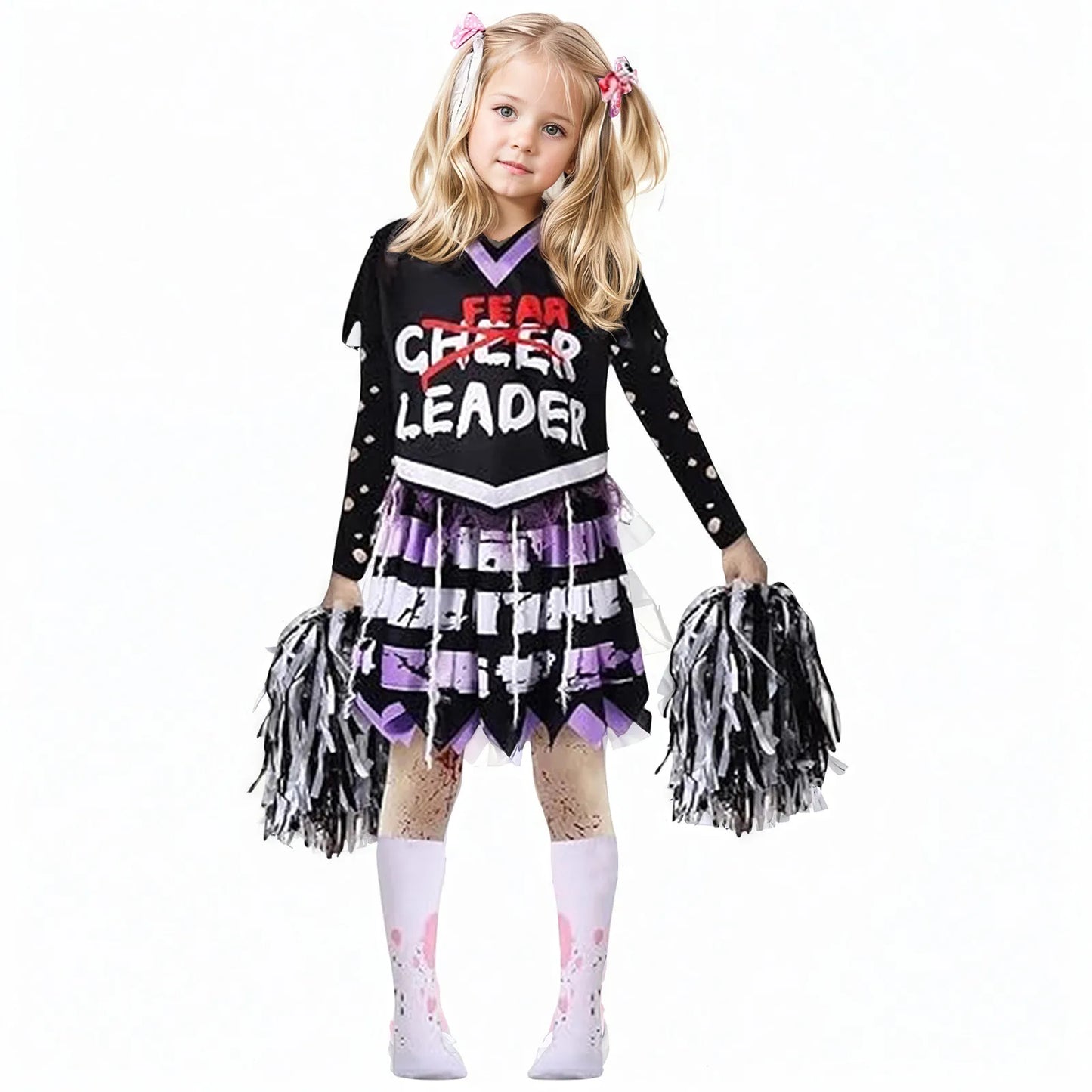 Halloween Theme Cheerleading Dance Costume Bloody Dress Cosplay Costume Girls Horror Zombie Stockings Flower Ball Party